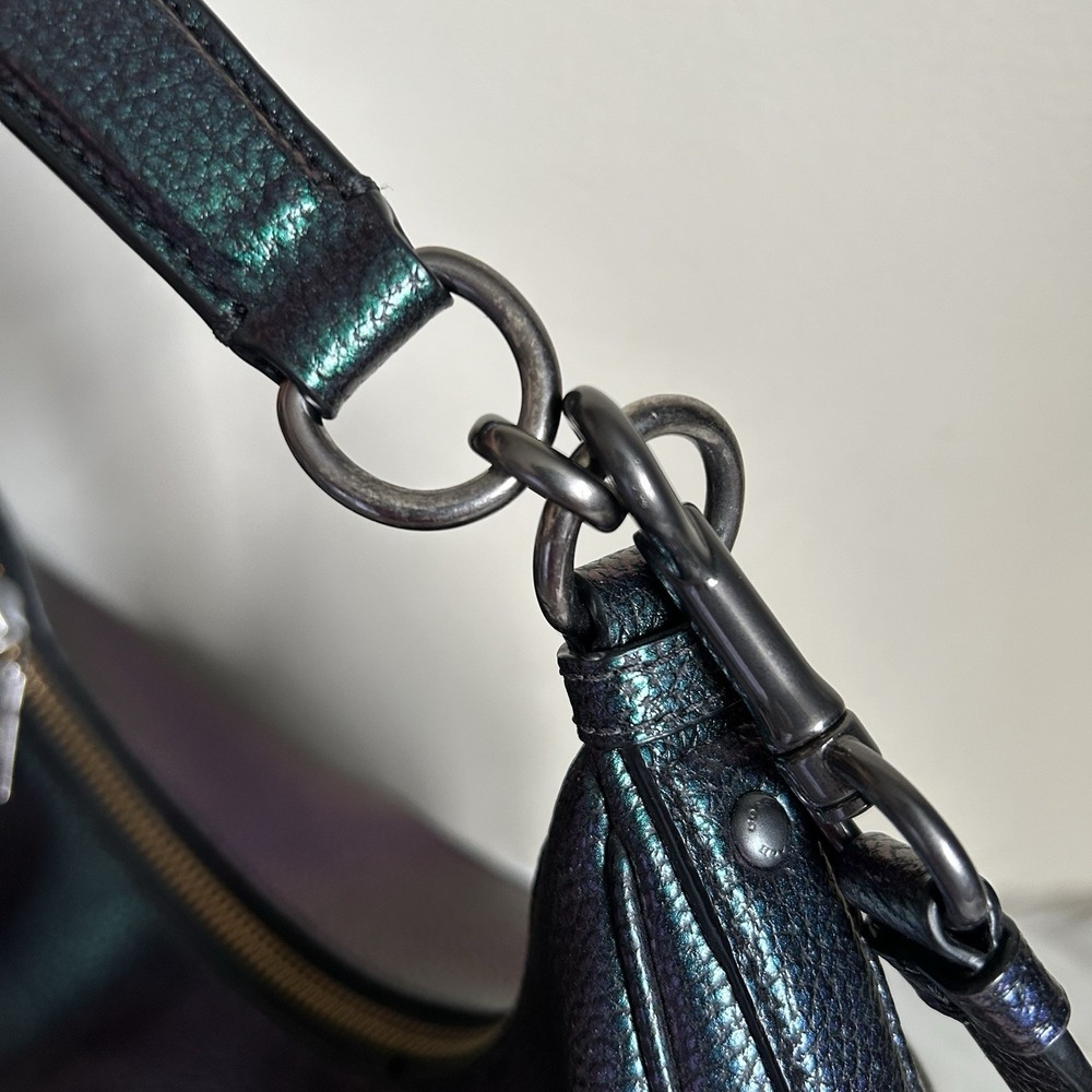 Coach Harley Iridescent Green Purple Pebbled Leather Shoulder Bag Excellent - Picture 8 of 11